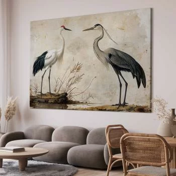 Obraz XXL - Ptaki ze starej ryciny - ilustracja w stylu vintage, przedstawiająca czaplę i żurawia - obrazek 5