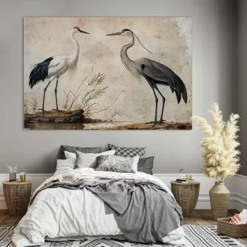 Obraz XXL - Ptaki ze starej ryciny - ilustracja w stylu vintage, przedstawiająca czaplę i żurawia - obrazek 7