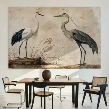 Obraz XXL - Ptaki ze starej ryciny - ilustracja w stylu vintage, przedstawiająca czaplę i żurawia - obrazek 6