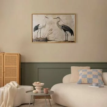 Plakat - Ptaki ze starej ryciny - ilustracja w stylu vintage; przedstawiająca czaplę i żurawia - obrazek 2