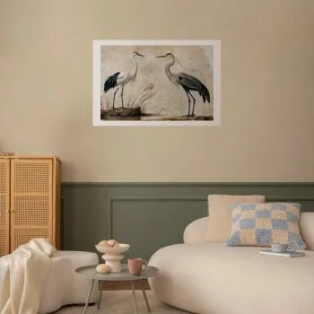 Plakat - Ptaki ze starej ryciny - ilustracja w stylu vintage; przedstawiająca czaplę i żurawia - obrazek 2