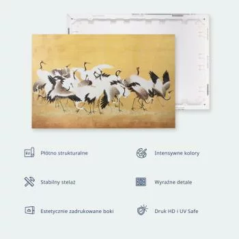 Obraz XXL - Czaple nad zimowym stawem - ilustracja w stylu japońskiego w ciemnej kolorystyce - obrazek 4