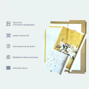 Obraz XXL - Czaple nad zimowym stawem - ilustracja w stylu japońskiego w ciemnej kolorystyce - obrazek 3