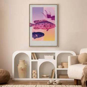 Obraz - Ryby w Pastelach - stylizowane ryby na tle gradientowych kształtów / Fantazyjne Ryby - artystycza ilustracja ryb na kolorowym tle - obrazek 2