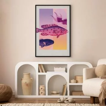 Obraz - Ryby w Pastelach - stylizowane ryby na tle gradientowych kształtów / Fantazyjne Ryby - artystycza ilustracja ryb na kolorowym tle - obrazek 2
