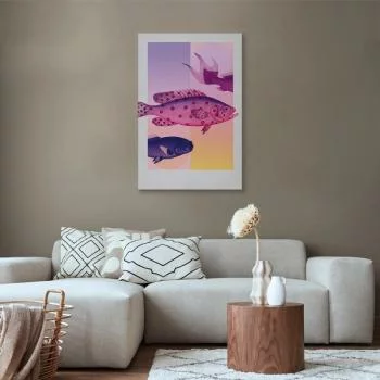Obraz - Ryby w Pastelach - stylizowane ryby na tle gradientowych kształtów / Fantazyjne Ryby - artystycza ilustracja ryb na kolorowym tle - obrazek 2