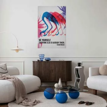 Plakat - Kolorowa repetycja - trzy sylwetki flamingów i inspirującym cytatem - obrazek 2