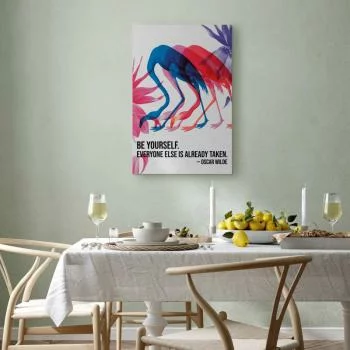 Obraz - Kolorowe Flamingi - inspirujący cytat z barwnymi sylwetkami ptaków - obrazek 7