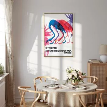Obraz - Kolorowe Flamingi - inspirujący cytat z barwnymi sylwetkami ptaków / Kolorowa repetycja - trzy sylwetki flamingów i inspirującym cytatem - obrazek 6