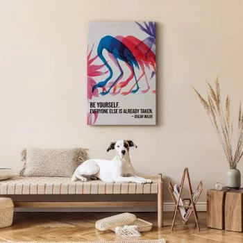 Obraz - Kolorowe Flamingi - inspirujący cytat z barwnymi sylwetkami ptaków - obrazek 5