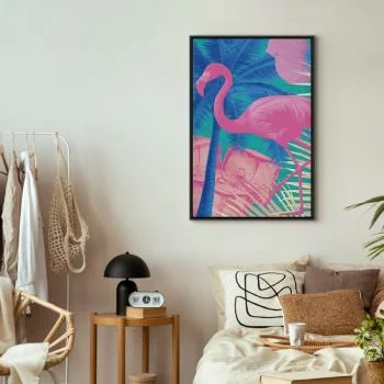 Obraz - Różowy Flaming - Abstrakcyjny Flaming na Tle Palm i Kostek Lodu - obrazek 5