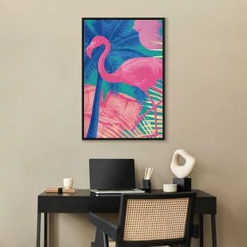Obraz - Różowy Flaming - Abstrakcyjny Flaming na Tle Palm i Kostek Lodu - obrazek 6