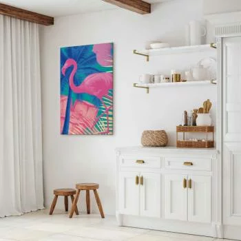 Obraz - Różowy Flaming - Abstrakcyjny Flaming na Tle Palm i Kostek Lodu - obrazek 7