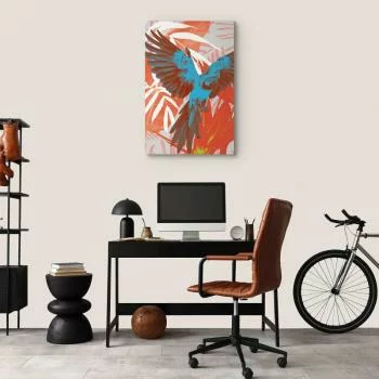 Obraz - Egzotyczne skrzydła - Papuga wśród abstrakcyjnych wzorów liści - obrazek 7