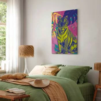 Obraz - Kolorowy tygrys - Intensywne barwy tygrysa w otoczeniu tropikalnych roślin - obrazek 6