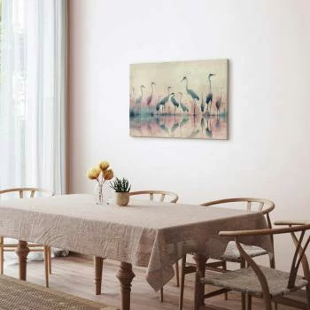 Obraz - Ptaki nad jeziorem - czaple malowane akwarelą w delikatnej, szaro-różowej kolorystyce - obrazek 6