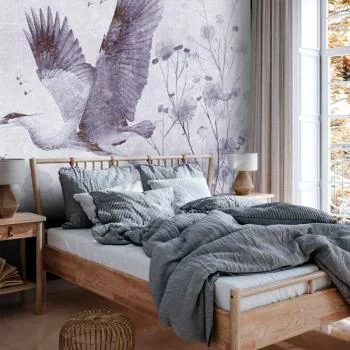 Fototapeta - Majestatyczny lot - żuraw w locie w monochromatycznej, chłodnej kolorystyce - obrazek 5