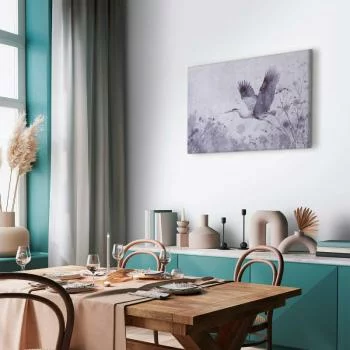 Obraz - Majestatyczny lot - żuraw w locie w monochromatycznej, chłodnej kolorystyce - obrazek 7