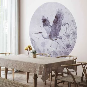 Fototapeta okrągła - Majestatyczny lot - żuraw w locie w monochromatycznej, chłodnej kolorystyce - obrazek 6