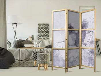 Parawan japoński - Majestatyczny lot - żuraw w locie w monochromatycznej, chłodnej kolorystyce