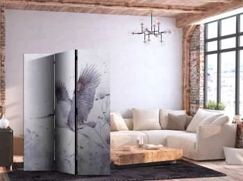 Parawan - Majestatyczny lot - żuraw w locie w monochromatycznej, chłodnej kolorystyce