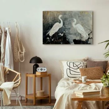 Obraz - Czaple i kwiat wiśni - ilustracja w orientalnym stylu przedstawiająca ptaki - obrazek 6