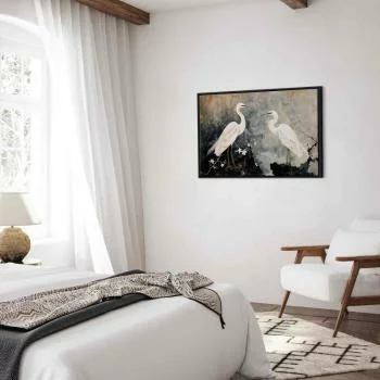 Obraz - Czaple i kwiat wiśni - ilustracja w orientalnym stylu przedstawiająca ptaki - obrazek 6