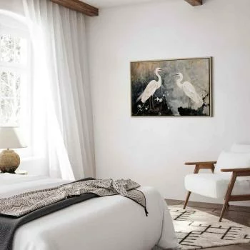 Obraz - Czaple i kwiat wiśni - ilustracja w orientalnym stylu przedstawiająca ptaki - obrazek 6