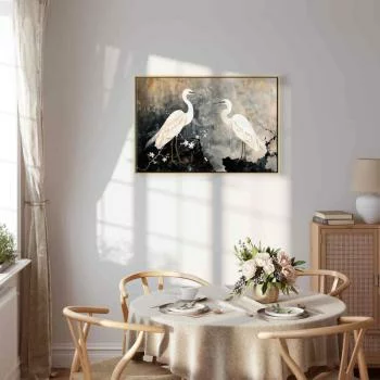 Obraz - Czaple i kwiat wiśni - ilustracja w orientalnym stylu przedstawiająca ptaki - obrazek 7