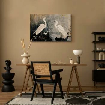 Obraz - Czaple i kwiat wiśni - ilustracja w orientalnym stylu przedstawiająca ptaki - obrazek 6