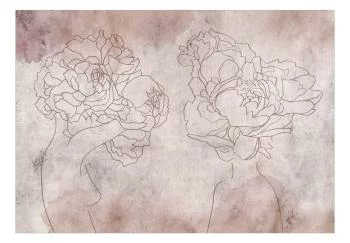 Fototapeta wodoodporna - Florystyczna abstrakcja - sylwetki ludzi w stylu lineart z kwiatami - obrazek 2