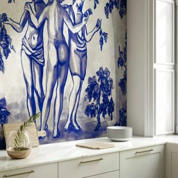 Fototapeta - Antyczna winnica - trzy kobiety w portalu malowane niebieskim tuszem - obrazek 5