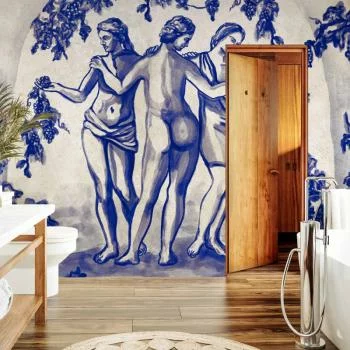 Fototapeta - Antyczna winnica - trzy kobiety w portalu malowane niebieskim tuszem - obrazek 6