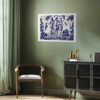 Plakat - Antyczna winnica - trzy kobiety w portalu malowane niebieskim tuszem - obrazek 2