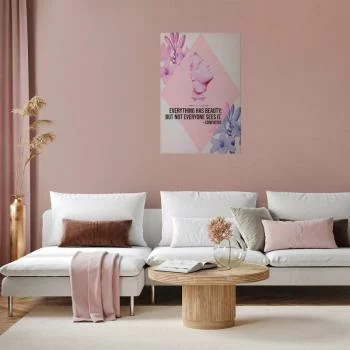 Plakat - Konfucjusz o Pięknie - popiersie w różu z kwiatami i cytatem - obrazek 2