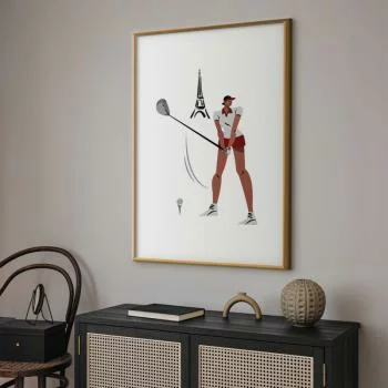 Plakat - Ilustracja golfistki z wieżą Eiffla w tle - obrazek 2