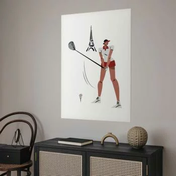 Plakat - Ilustracja golfistki z wieżą Eiffla w tle - obrazek 2