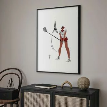 Plakat - Ilustracja golfistki z wieżą Eiffla w tle - obrazek 2