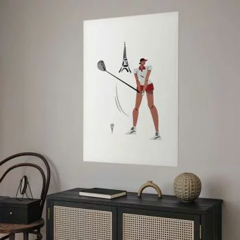Plakat - Ilustracja golfistki z wieżą Eiffla w tle - obrazek 2