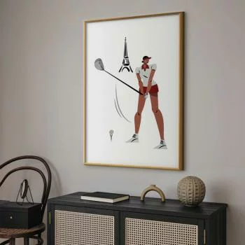 Plakat - Ilustracja golfistki z wieżą Eiffla w tle - obrazek 2