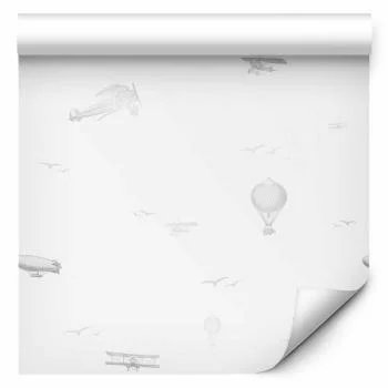Tapeta - Rysunek - samoloty - balony i sterowce na tle nieba pełnego ptaków / Samoloty - balony i sterowce - obrazek 2