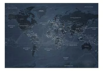 Fototapeta wodoodporna - Mapa świata w kolorze niebieskim - kontynenty z napisami po angielsku - obrazek 2