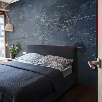 Fototapeta - Mapa świata w kolorze niebieskim - kontynenty z napisami po angielsku