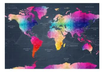 Fototapeta wodoodporna - Kolorowa mapa świata - geometryczny zarys z napisami po angielsku - obrazek 2