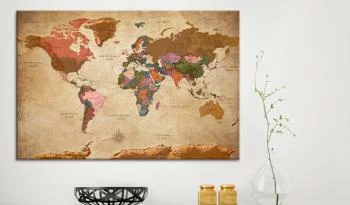 Obraz na korku - Mapa świata: Brązowa elegancja [Mapa korkowa]