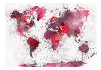 Fototapeta wodoodporna - Mapa świata: czerwone akwarele - obrazek 2