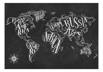 Fototapeta wodoodporna - Nowoczesna mapa świata - czarno-białe kontynenty z nazwami angielskimi - obrazek 2