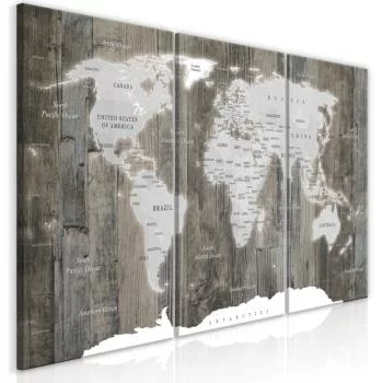 Obraz - Mapa świata: Drewniany świat (3-częściowy) - obrazek 2
