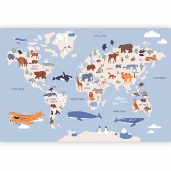 Fototapeta - Mapa świata z ilustracjami zwierząt - obrazek 2