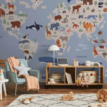 Fototapeta - Mapa świata z ilustracjami zwierząt - obrazek 6